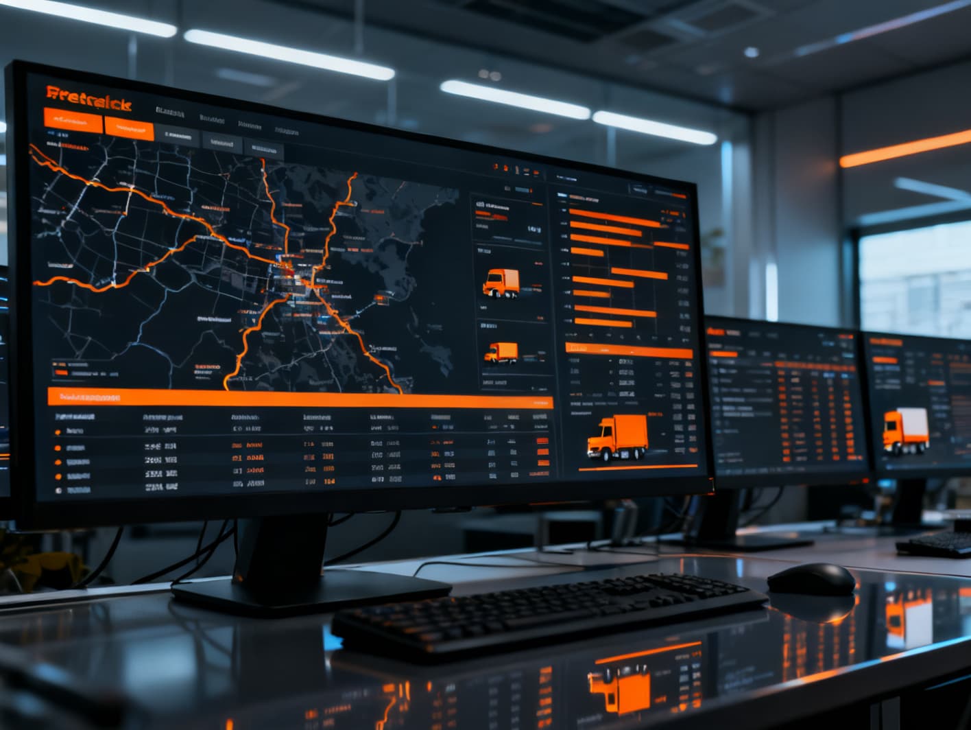 Centro de control de viajes de TruckBI con mapas de ruta y dashboards