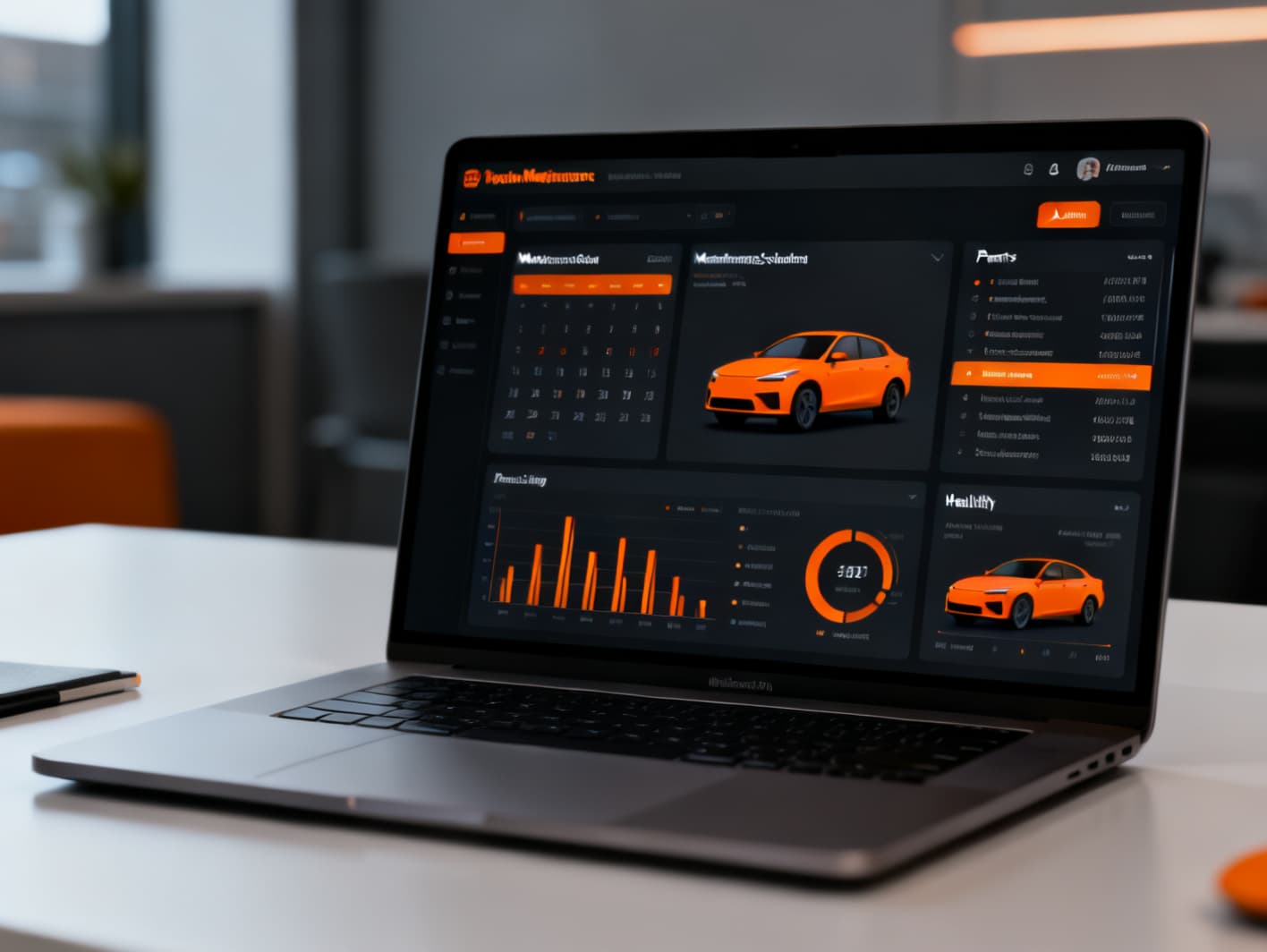 Dashboard de mantenimiento de flota de TruckBI en un portátil